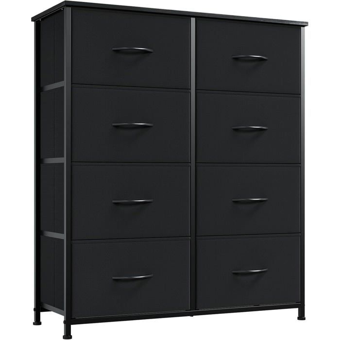 Commode en tissu avec 8 tiroirs de rangement - finition noir pour chambre et entrée