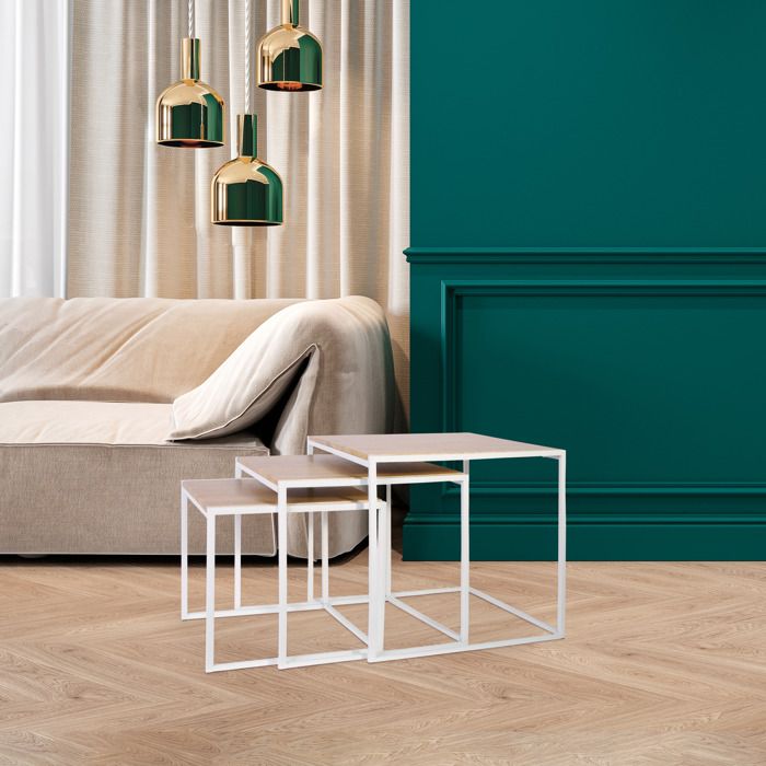 Lot de 3 Tables carr&eacute;es gigognes - Blanc - L 45 x P 45 x H 45 cm