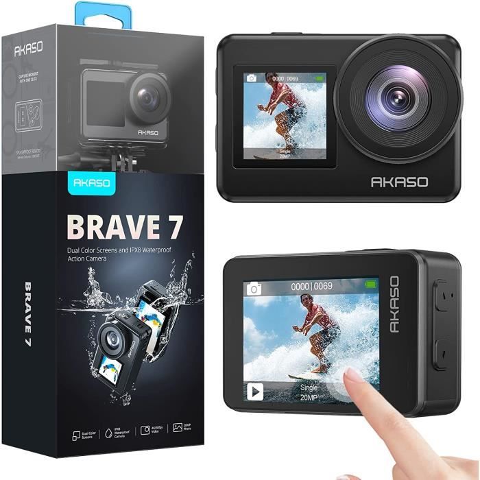 Caméra Sport AKASO Brave 7 IPX8 Caméra étanche 4K 20 Millions Pixels avec  Carte Mémoire Extreme 64Go Noir - Cdiscount Appareil Photo