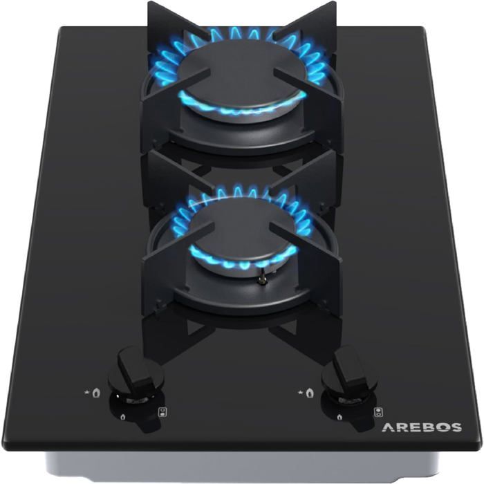 AREBOS Plaque de cuisson Cuisinière à gaz de 2 flammes|Vitrocéramique Grilles et veilleusede sécurité incluses|Convient pour le