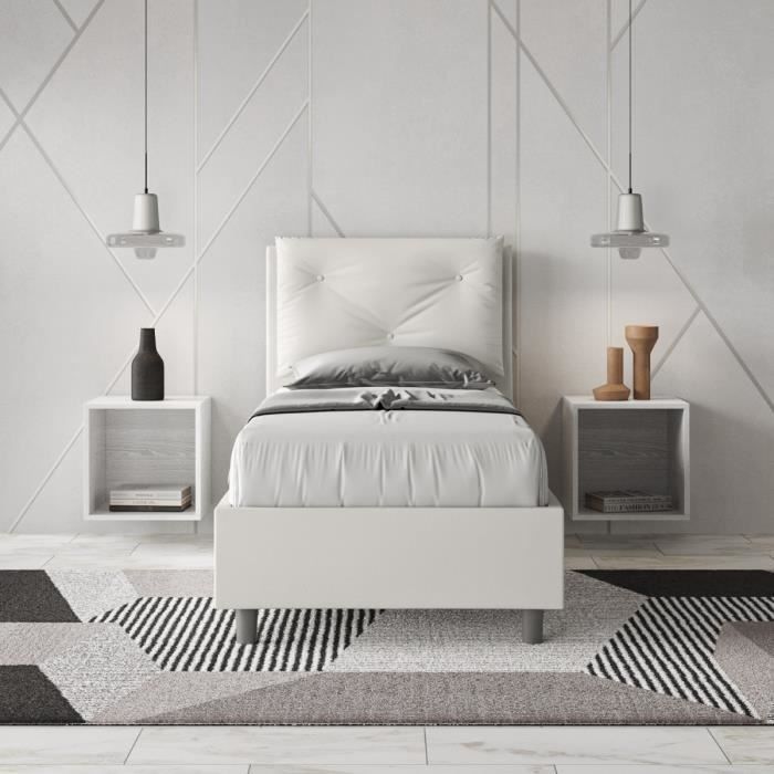 Lit 1 place rembourré Appia - blanc - Lit - 80x190 cm - Elégance - Chic Lit 1 place rembourré Appia - blanc - Lit - 80x190 cm - Elégance - Chic