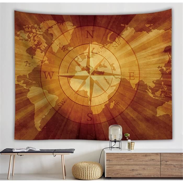 Tapisserie Carte Du Monde Vintage 100x70cm - Décoration Murale Ancienne Style Aventure Pirate - Pour Chambre, Salon