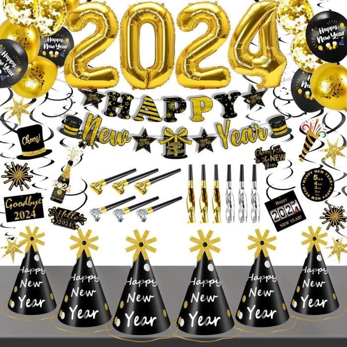 La Fête Du Nouvel An 2024 Ballons En Feuille D'or Et Confettis