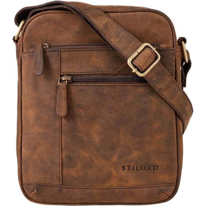 Sacoche Messager En Cuir Vintage Pour Homme - Taille 9" - Marron - Neuf Sans étiquettes