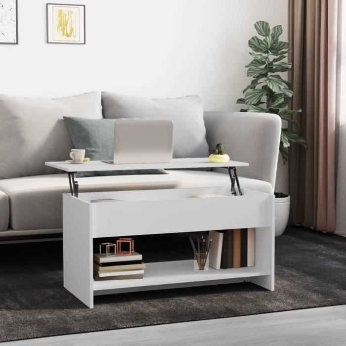 Table Basse Andy Hela - Plateau Pivotant 360°, Rangement Intégré