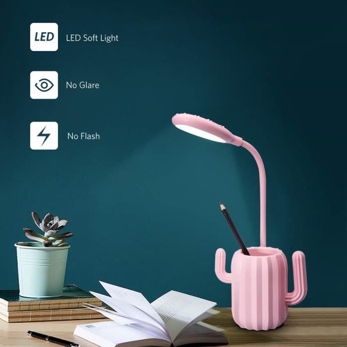 Lampe de Bureau Sans Fil,Lampe de Table Tactile Luminosité Ajustable avec  Pot à Crayon Bureau Décoration pour Ado Enfant