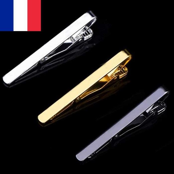 Lot 2X Pince à Cravate en métal couleur Argent Or ou Noir Homme Fermoir 5,3 cm # Couleur: Aléatoire / 2 couleurs différentes