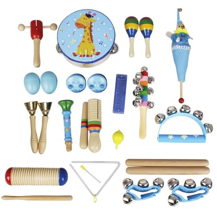 22pcs Instruments De Musique Enfant Bebe Jouet En Bois Pour Enfant Ensemble De Clochettes Et Tambour Maracas Avec Sac De Transport Cdiscount Jeux Jouets