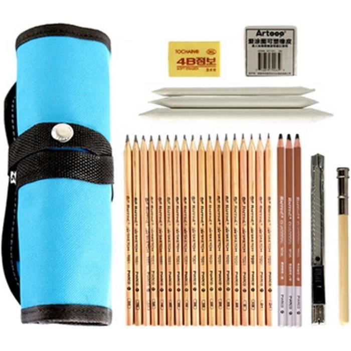 Set De Dessin Castle Art Supplies 26 Pièces – Crayons Graphite, Fusain, Gommes, étui Transparent – Pour Débutants Et Pros