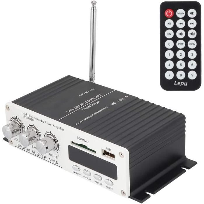 SQUADO Amplificateur Stéréo 500W 2 Canaux – Avec Télécommande, USB MP3, Radio, Contrôle Basses/Aigus, Idéal Maison Ou Voiture 12V