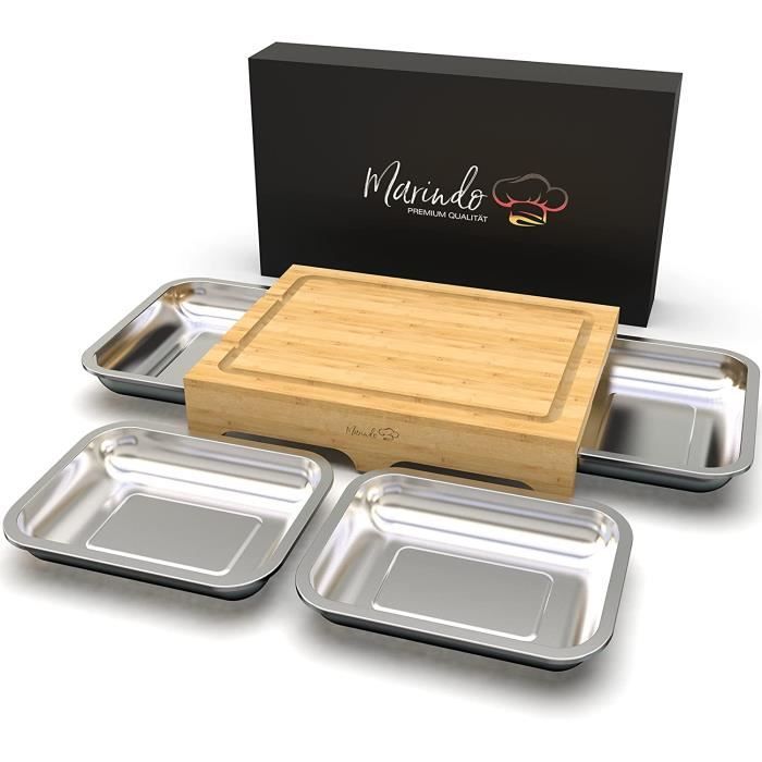 naturlik Planche à découper XL avec bacs de récupération magnétiques - en bambou de haute