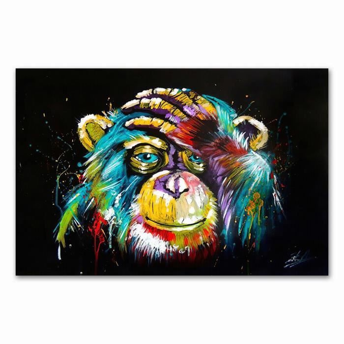 Tableau Toile Déco Murale Singe Graffiti Coloré - Format 50x70 Cm Sans Cadre - Pour Salon, Chambre, Bureau