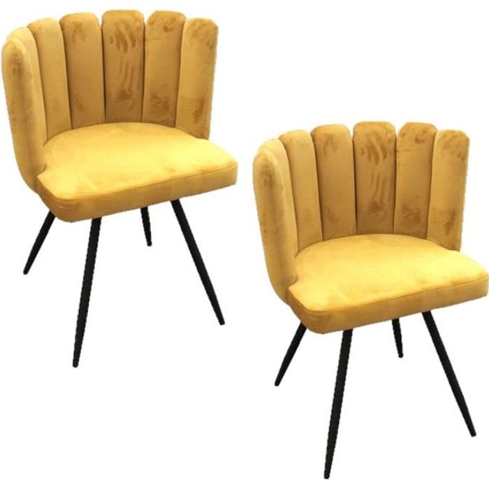 chaises design effet velours ariel - jaune - lot de 2 - ariel - vintage - salle à manger - métal - 2 places