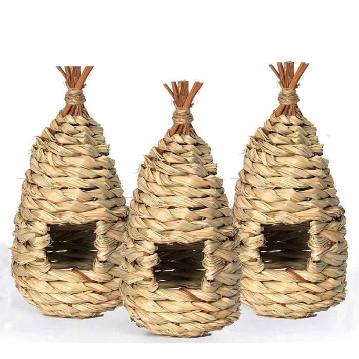 2 Nichoirs Oiseaux Tissés Main - Nichoir Extérieur Naturel Pour Petits Oiseaux, Suspendu