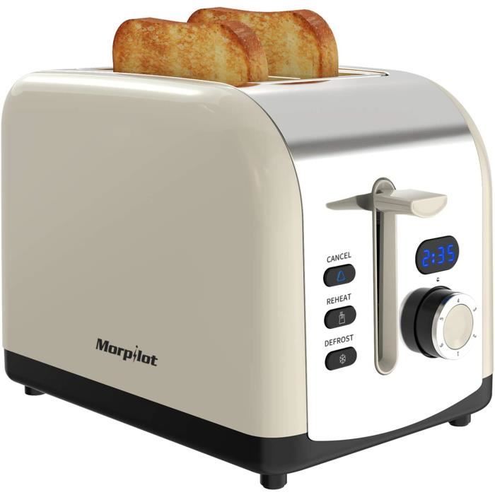 Morpilot Grille Pain Inox 2 Fentes Larges Toaster Grille Pain Beige