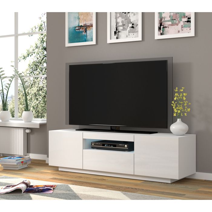 Meuble TV blanc avec rangement blanc fabriqu&eacute; en HDF et MDF Bim Furniture
