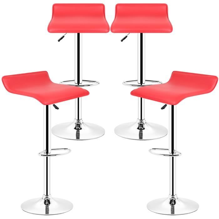 lot de 4 chaises de bar tabourets bar carré rouge rotative à 360° sans dossier réglage en hauteur 55-75 cm