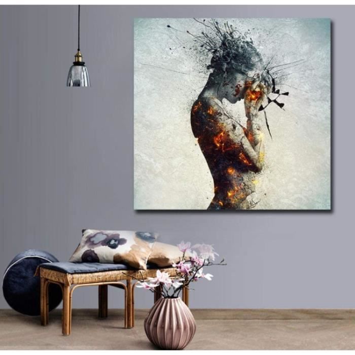 Tableau Déco Sur Verre 50x70cm - Femme, Corps, Nudité - Art Noir Et Blanc