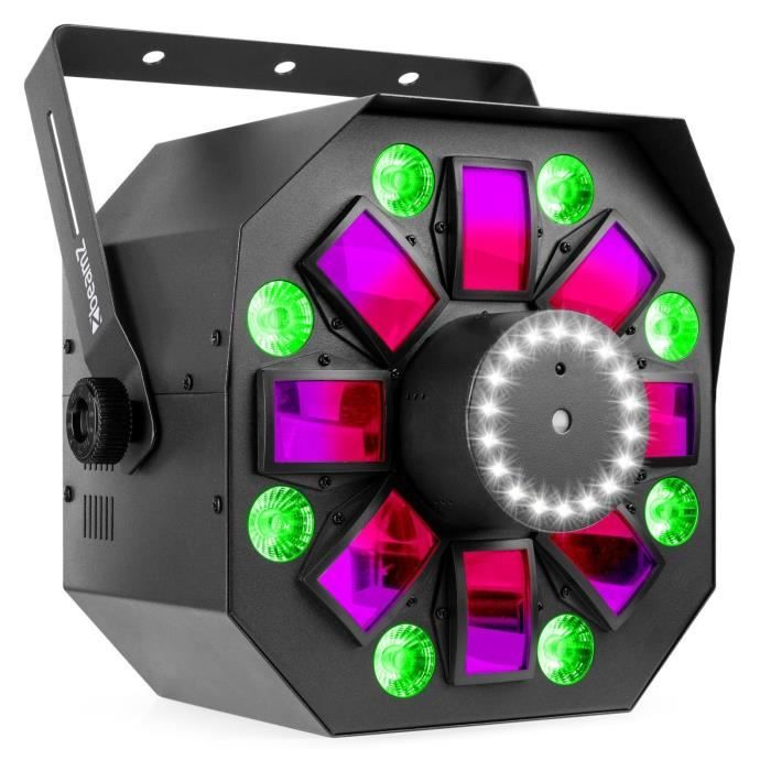 BeamZ Multibox jeu de lumière 4 en 1 - Party light, lasers, stroboscope, PAR et Derby, modes DMX ou auto, télécommande RGB