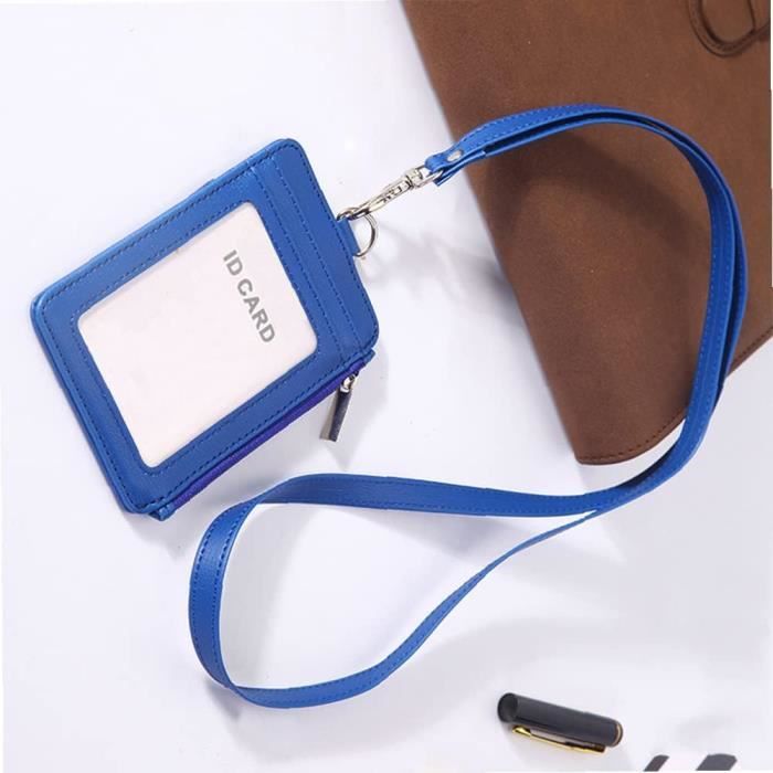 Porte Badge Tour De Cou En Cuir PU - Avec Poche Zippée - Pour Carte ID, étudiant, Transport - Fleur Rose