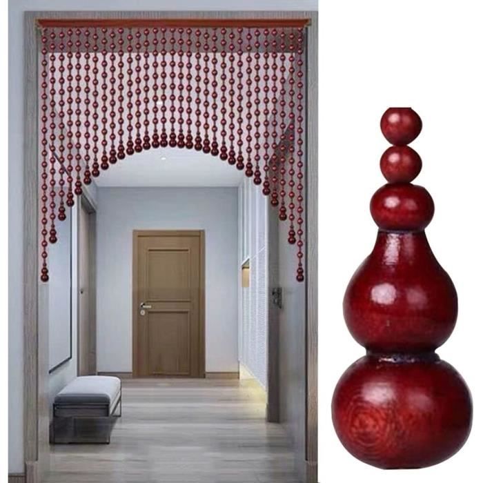 Rideau De Perles En Bois Naturel 90 Brins - Rideau Porte Anti-Mouches Fait Main, Séparateur De Pièce Boho 90x190cm