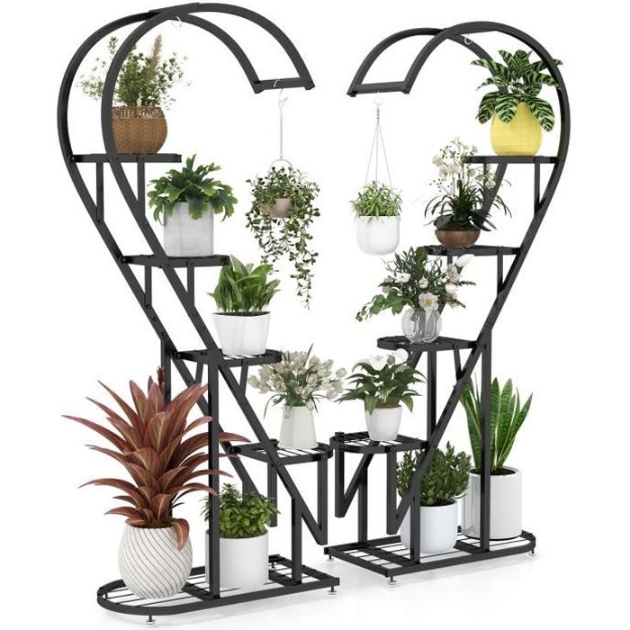 COSTWAY Lot de 2 Supports pour Plantes en Métal-Crochet Étagère à Fleurs Porte Plantes en Forme de Demi-cœur - Salon Balcon-Noir COSTWAY Lot de 2 Supports pour Plantes en Métal-Crochet Étagère à Fleurs Porte Plantes en Forme de Demi-cœur - Salon Balcon-Noir