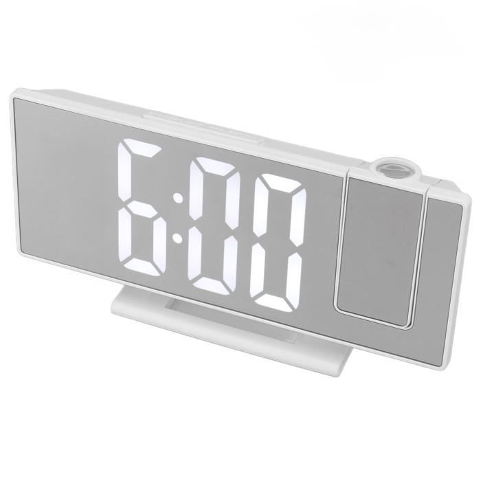 Réveil Projecteur LED - Horloge Numérique Avec Projection Sur Mur/Plafond 180°, Luminosité Réglable
