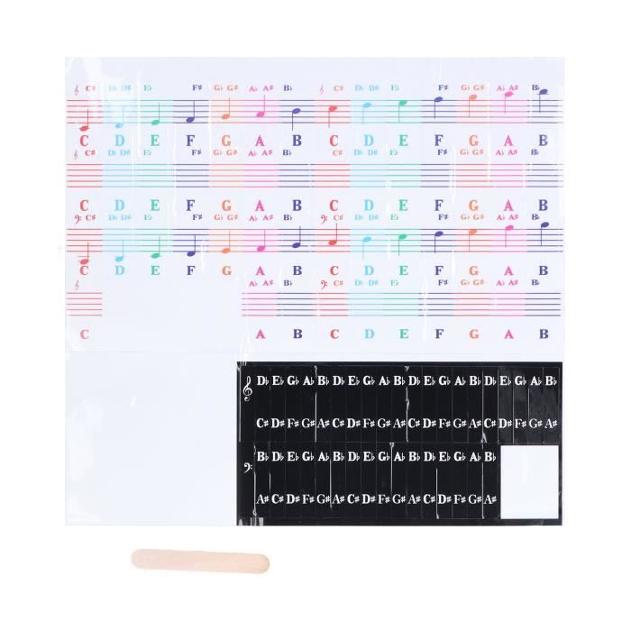 Lot De 2 Autocollants Transparents Pour Clavier De Piano 54/61/76/88 Touches - Guide Notes Débutants
