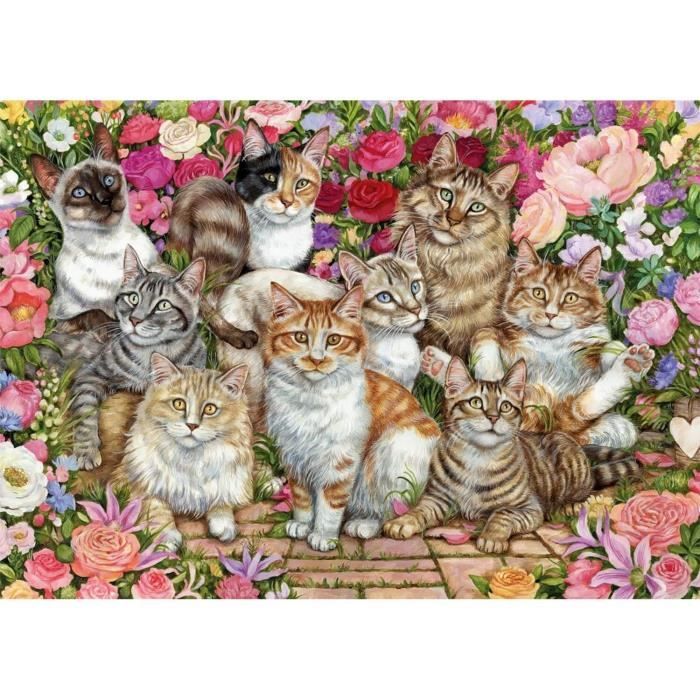 Puzzle 1000 Pieces Les Chats Aux Fleurs Aille Unique Coloris Unique Cdiscount Jeux Jouets