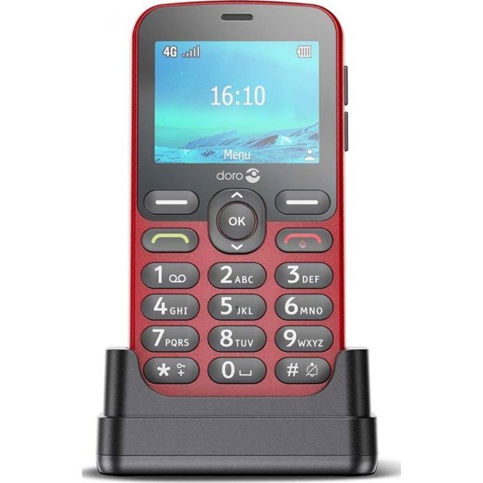 Doro 1880 rouge - téléphone mobile 4G simple d’utilisation avec un grand écran