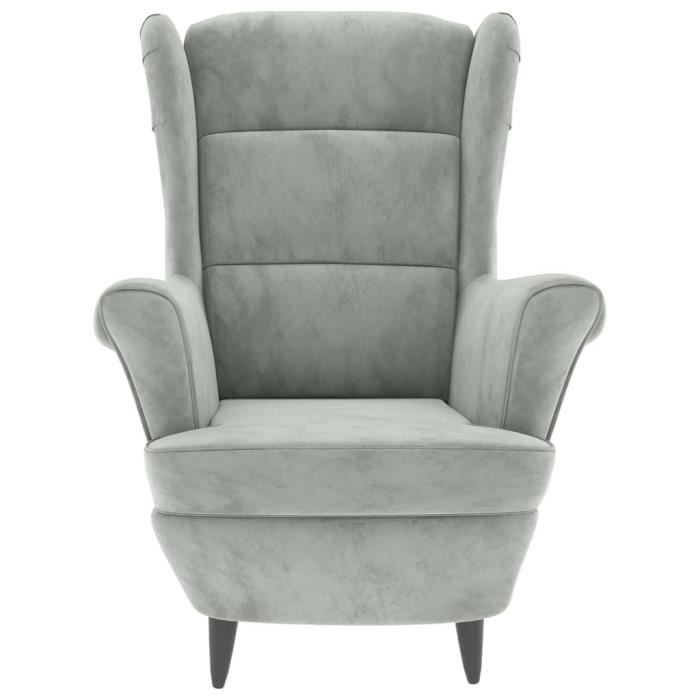 Fauteuil à oreilles avec tabouret - DUOKON - FAN3115931 - Velours gris clair - Confortable - Design contemporain