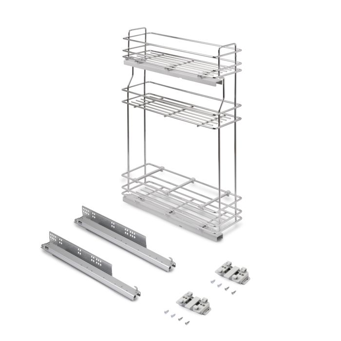 Emuca porte-bouteilles extractible SupraMax avec fermeture à amortie gauche 3 plateaux module 200mm Acier Chromé