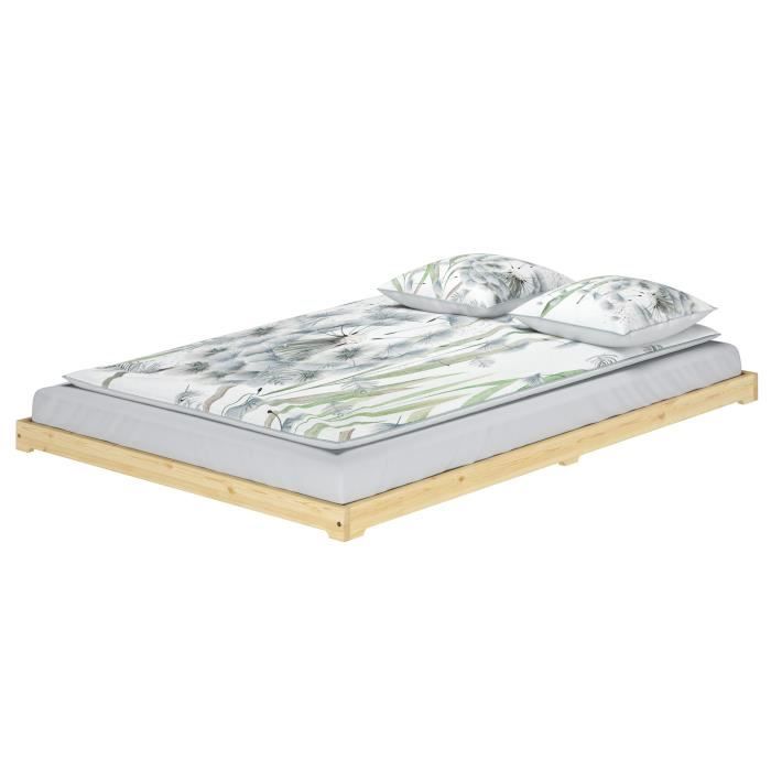 lit en pin très bas, base idéale pour combiner avec futon, surface 140x200 cm v-60.47k-14 [sans accessoires]