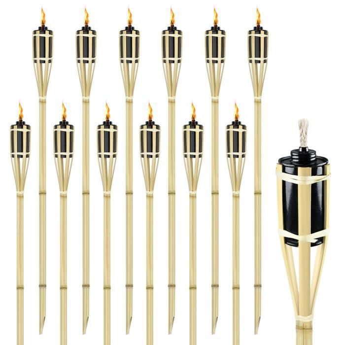 Lot De 12 Torches De Jardin En Bambou Naturel – Ambiance Magique Pour Terrasse, Allée & Soirées D’Été