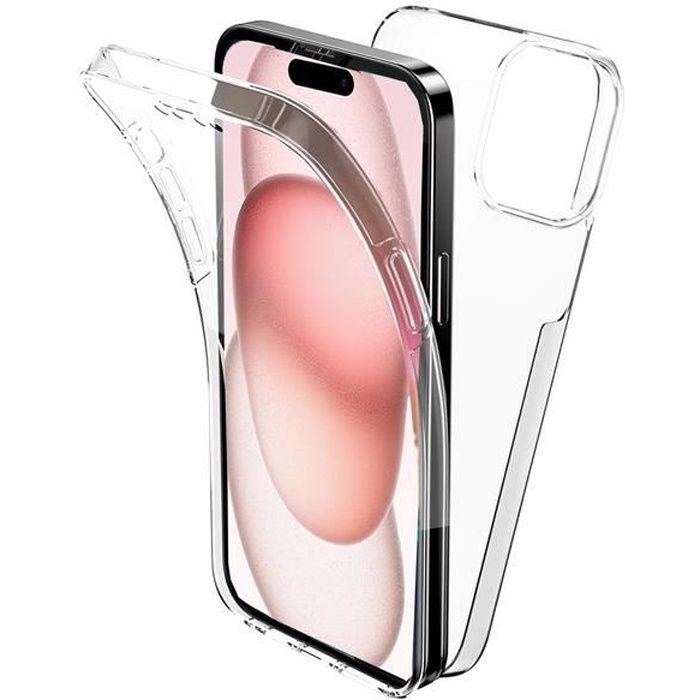 Coque pour Apple iPhone 15 - housse etui silicone gel fine 360 integrale (avant et arriere) + film ecran - TRANSPARENT