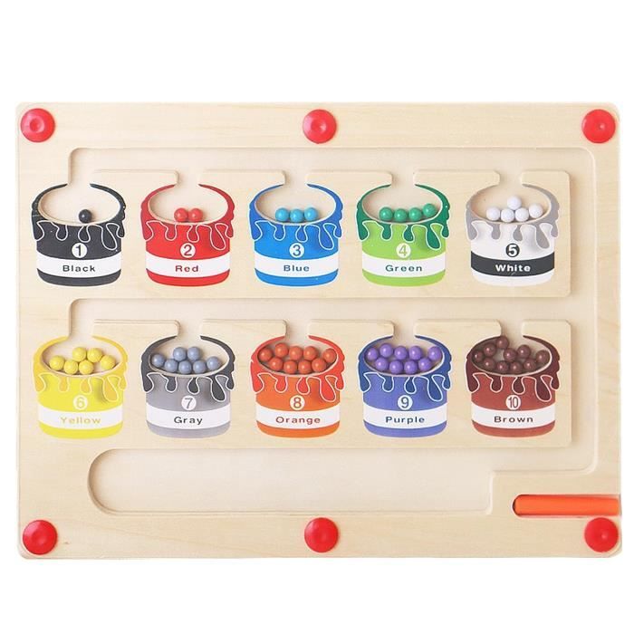 Labyrinthe Magnétique Montessori - Jeu Éducatif 3-4 Ans Avec Baguette, Apprentissage Couleurs & Chiffres - Idée Cadeau Fille Garçon