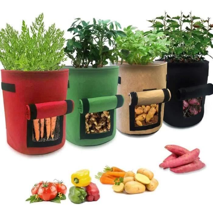 Lot De 5 Sacs De Plantation En Tissu Non Tissé – Pour Pommes De Terre, Tomates, Fraises, Herbes | Avec Poignées Et œillets Métal, 350g