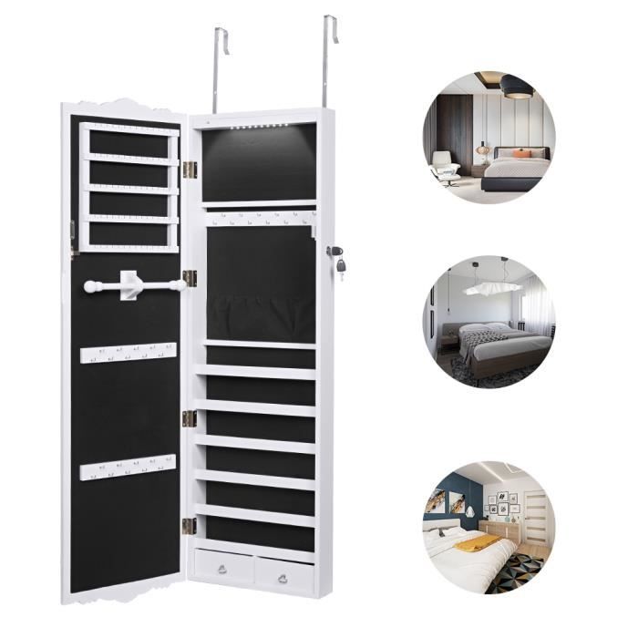 Armoire à Bijoux Mural avec Miroir, Meuble à bijoux avec Serrure et