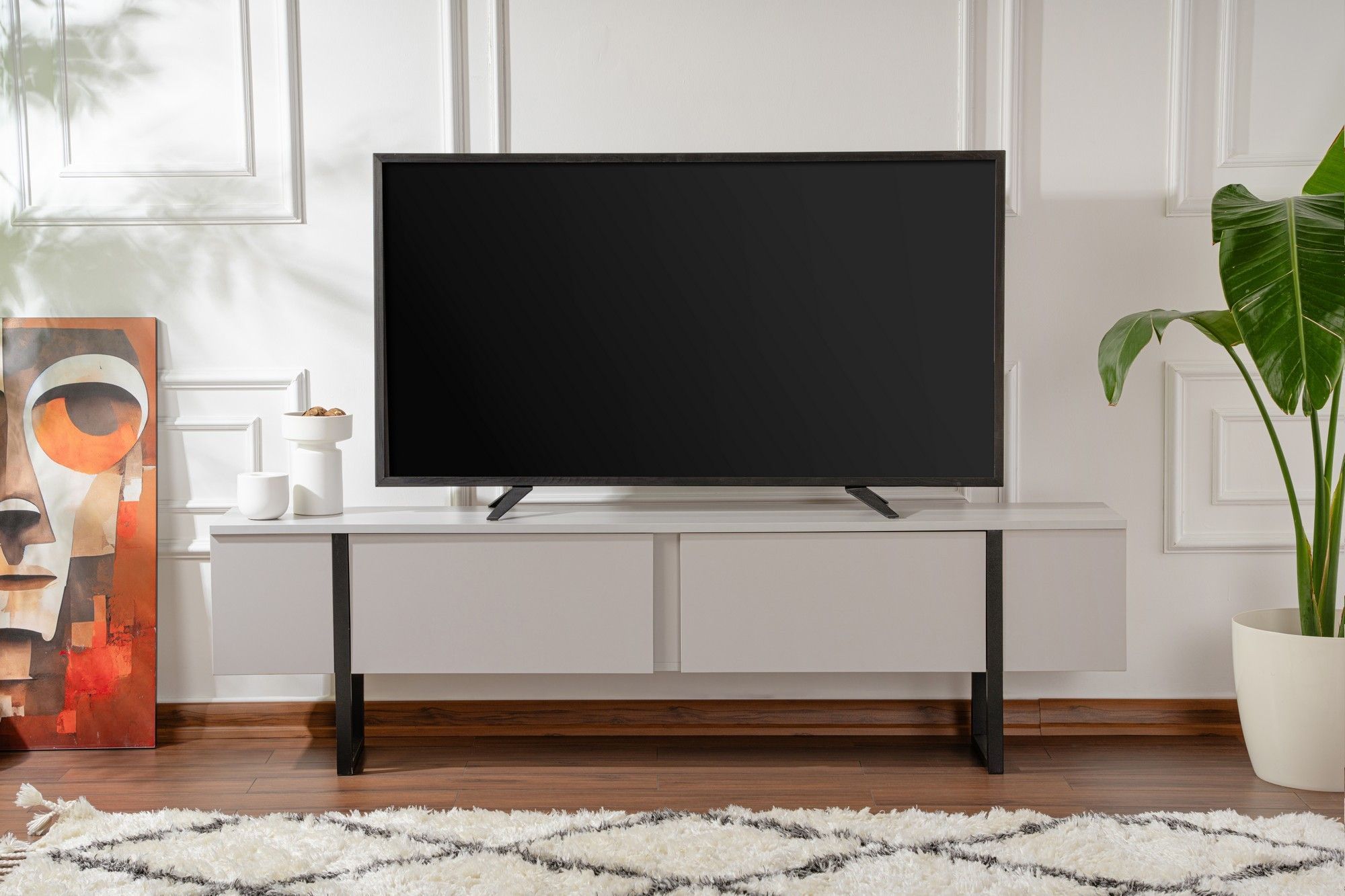 Meuble TV - SERENITY - Gris / Noir - 180 x 50 x 30 cm