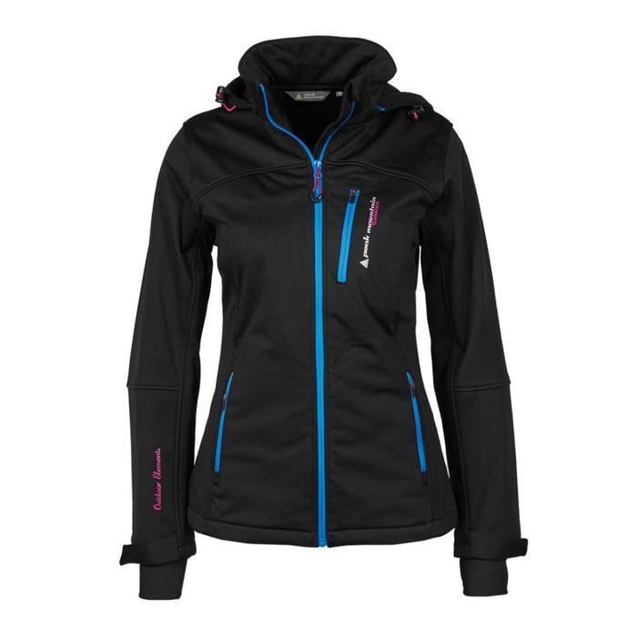 Blouson softshell femme ANNE - Peak Mountain - Ski - Imperméabilité - Respirant - Noir/bleu