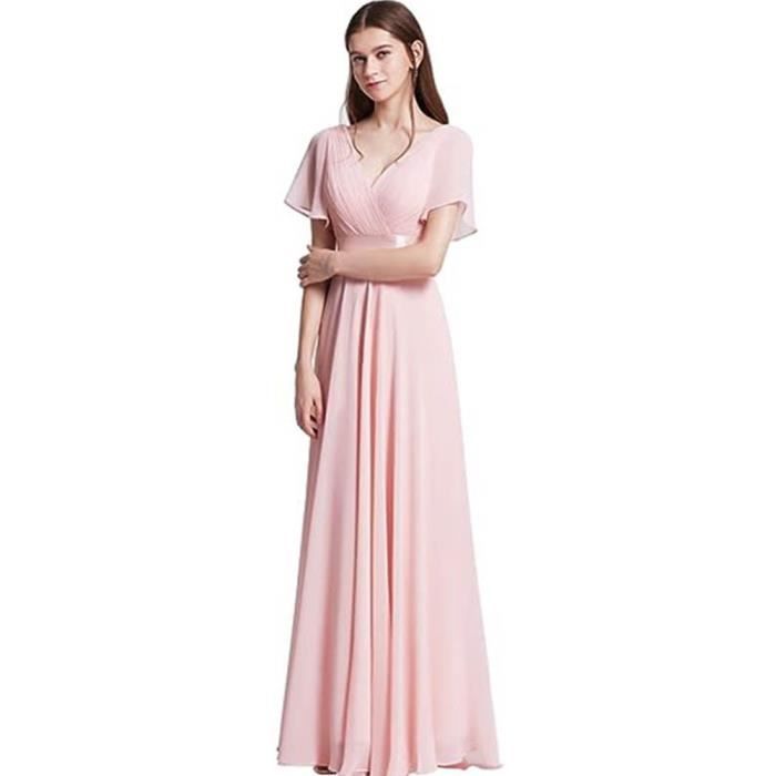 Minetom Robe Longue Soirée Femme – Mousseline V-Col Manches Courtes – Élégante Cocktail Mariage Demoiselle D’Honneur