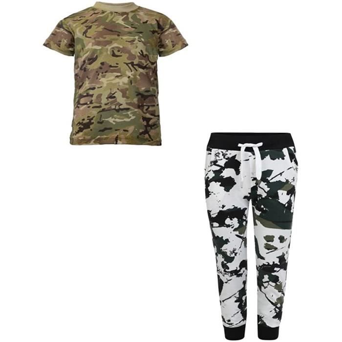 lotmart garçons kombat t-shirt paquet avec pantalon camouflage en btp camouflage et blanc 5-6 ans