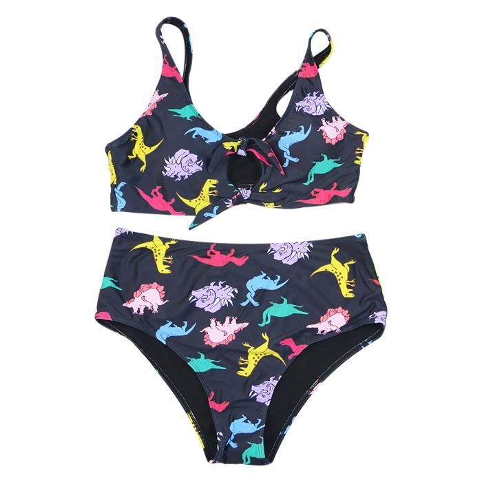 Maillot De Bain Une-Pièce Coloré Imprimé Fendu À Bretelles