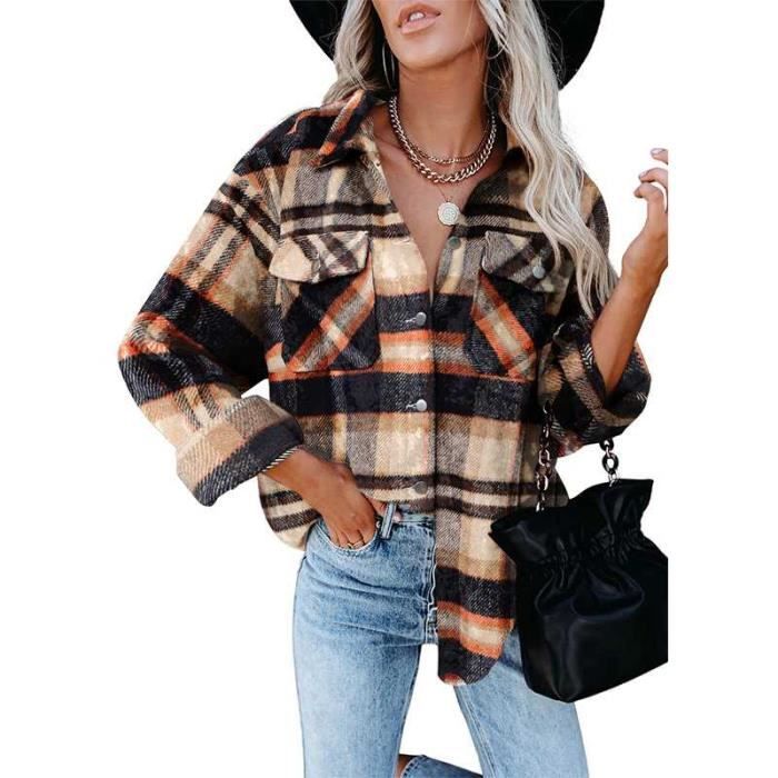 Zeagoo Chemise à carreaux pour femme à manches longues avec boutons en flanelle avec poche décontractée à carreaux pour l'automne et l'hiver Tailles S-XXL, Gris, Small