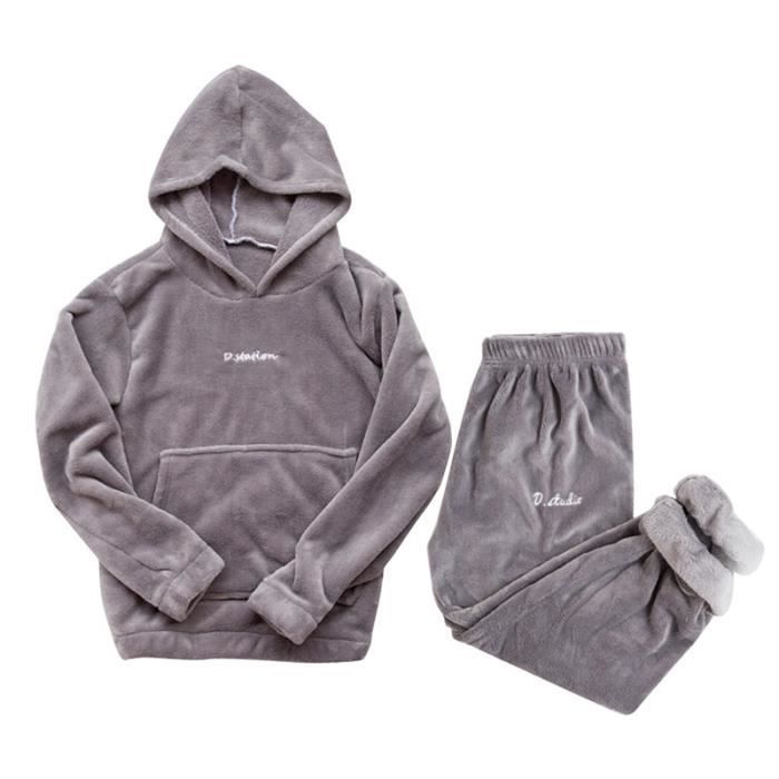 Pyjama Enfant Polaire Rayé - Vêtement Chaud Velours Coton - Ensemble Nuit Garçon Fille - Confort Maison