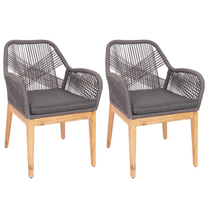 Set de 2 chaises de jardin HWC-H56b fauteuil Outdoor chaise avec accoudoirs résistant aux intempéries corde tressée bo Set de 2 chaises de jardin HWC-H56b fauteuil Outdoor chaise avec accoudoirs résistant aux intempéries corde tressée bo