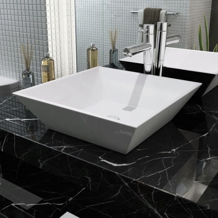 Lavabo salle de bain-Vasque à poser Evier carrée Céramique Blanc 41,5 x  41,5 x 12 cm - Cdiscount Bricolage