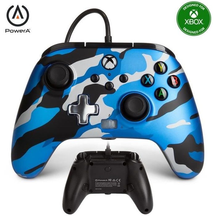 Manette filaire Pro PowerA avec palettes Camouflage bleu pour Xbox one et  serie S