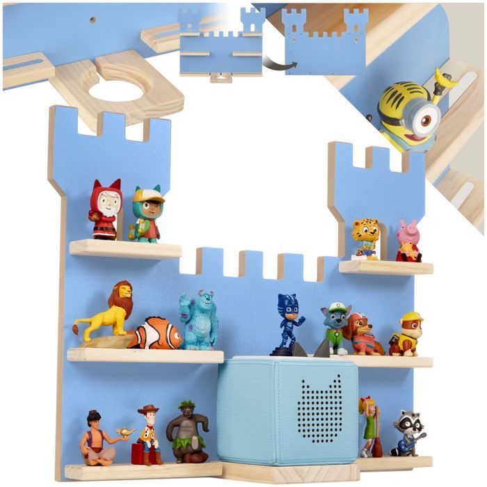 Étagère murale - TECTAKE - Étagère murale décorative château FORTRESS rangement 16 Tonies 6 tablettes bois massif bandes méta - Bleu