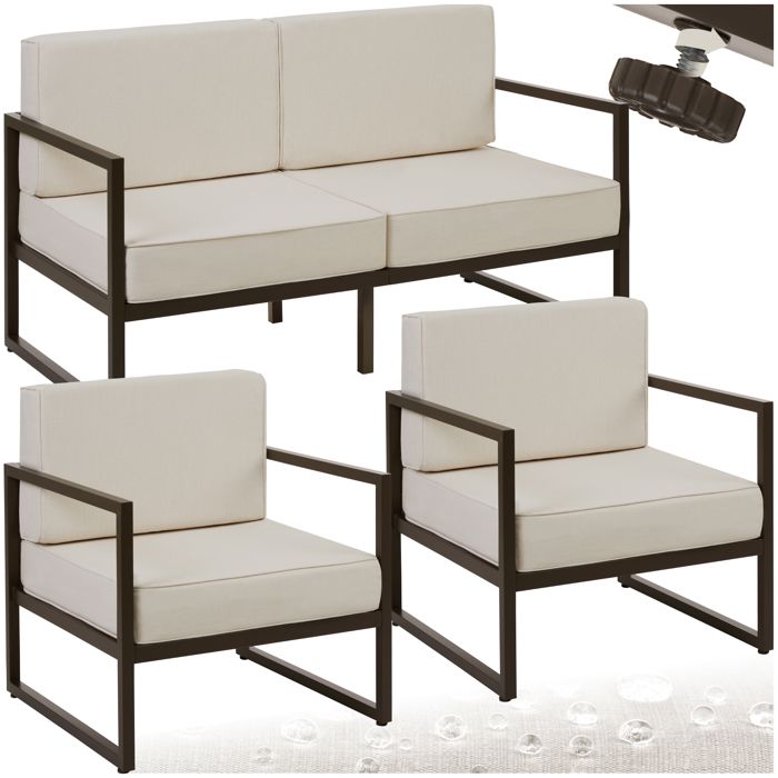 Salon de jardin - TECTAKE - Ensemble dextérieur COMOSA 4 places en polyester déperlant structure en acier revêtu - Marron/Beige Salon de jardin - TECTAKE - Ensemble dextérieur COMOSA 4 places en polyester déperlant structure en acier revêtu - Marron/Beige